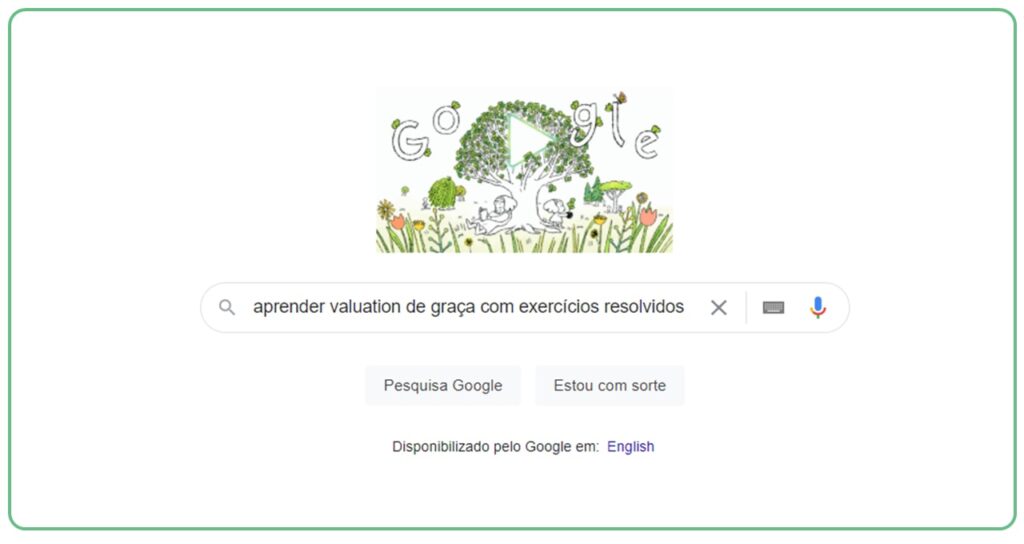 print screen do google com a pergunta "como aprender valuation de graça?"